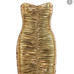 HOUSE OF CB GOLD STRAPLESS MIDI DRESS